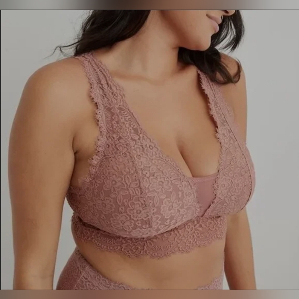 NWT Aerie Eyelash Lace Padded Plunge Bralette Dusty Pink Size Small